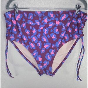 Aqua Couture Cheetah Print High Waist Bikini Bottom XL Cinch Side Pink Blue